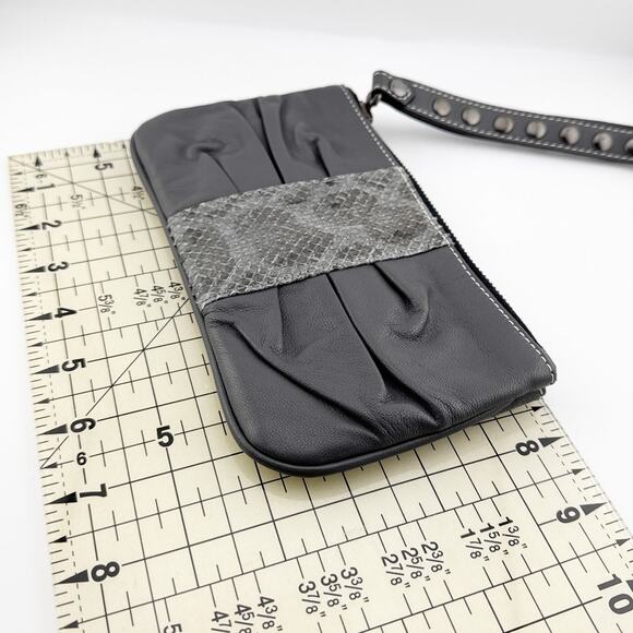 Be&D Gray Leather Studded Wristlet Clutch Bag with Snakeskin‎ Accent - Picture 10 of 10